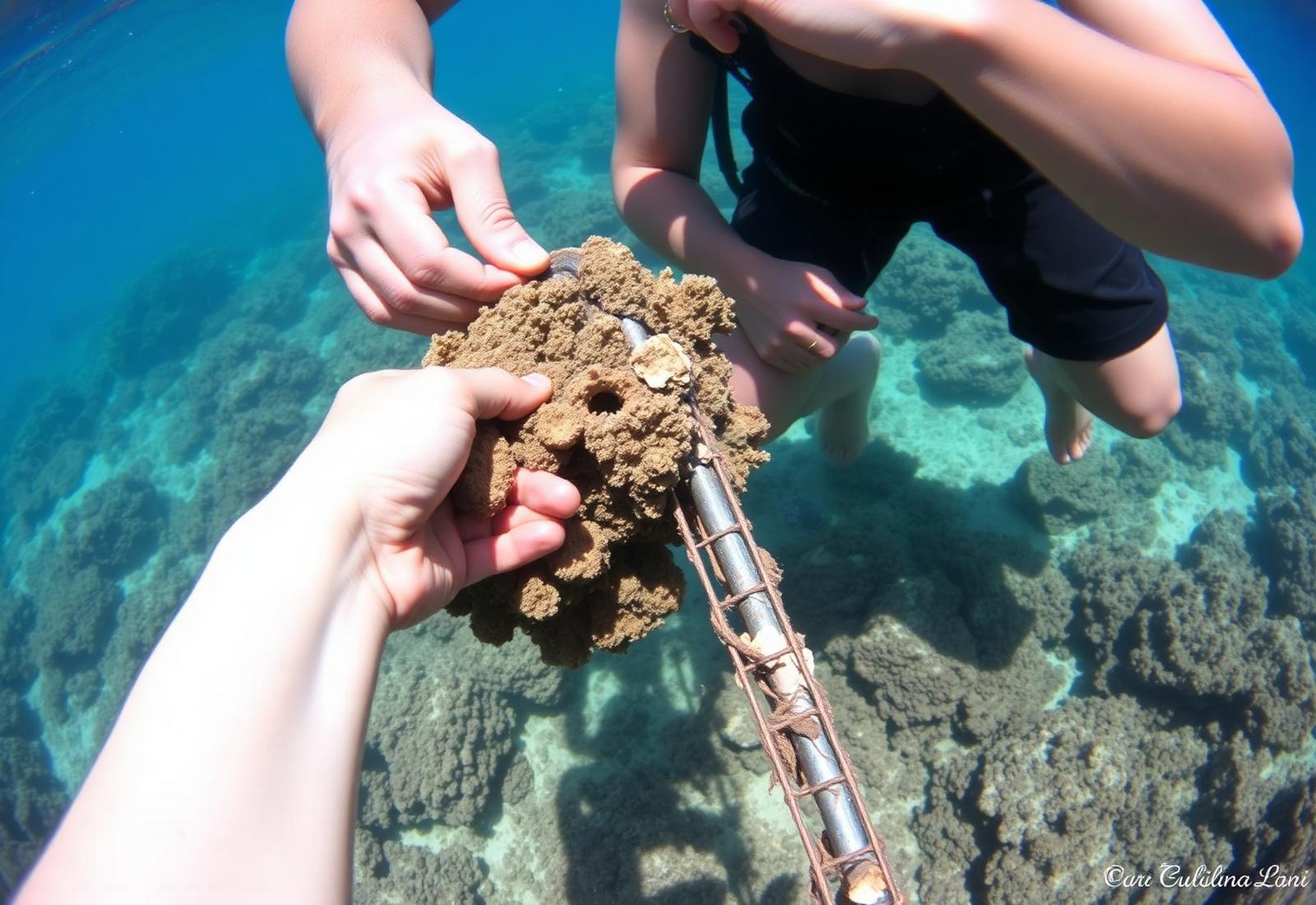 Coral fragments planted on a restoration frame